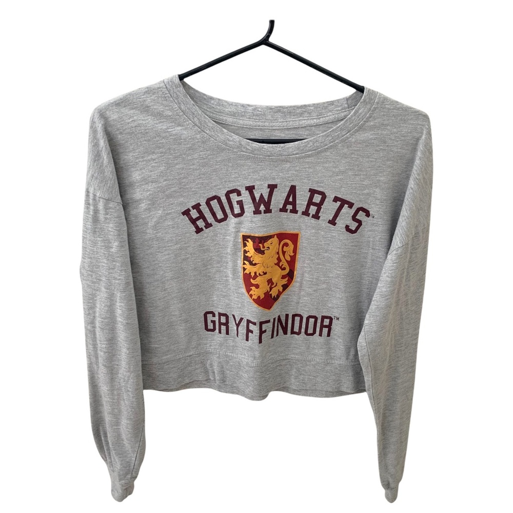 Harry Potter Gryffindor Grey and Maroon Long Sleeved Cropped Tee